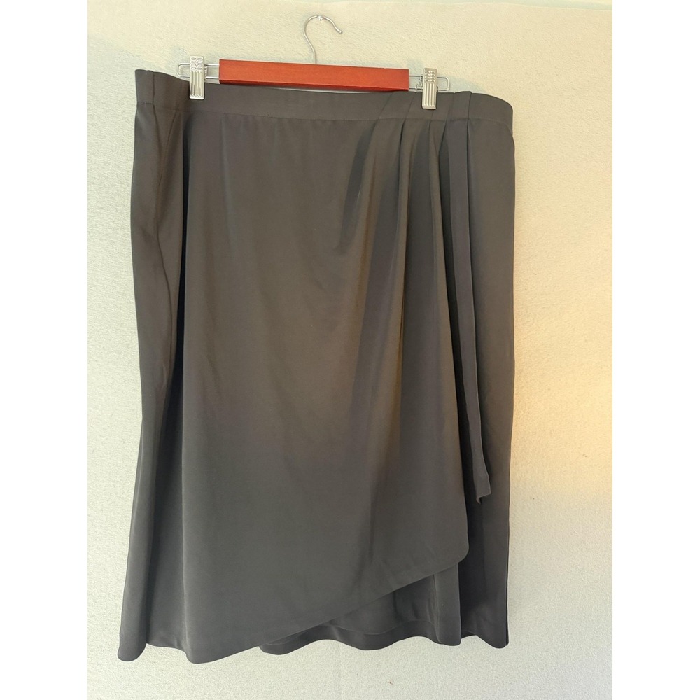 Talbots Skirt Womens 1X Gray Wrap Midi Jersey Asymmetrical Pull On Work